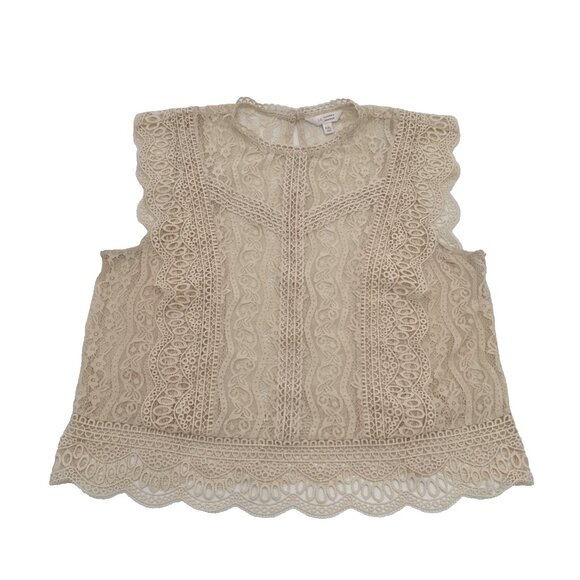 Lauren Conrad Women’s top Cream Ivory Lace Blouse sleevless BOHO romantic XXL - Picture 1 of 10